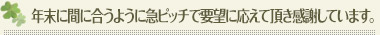 年末に間に合うように急ピッチで要望に応えて頂き感謝しています。